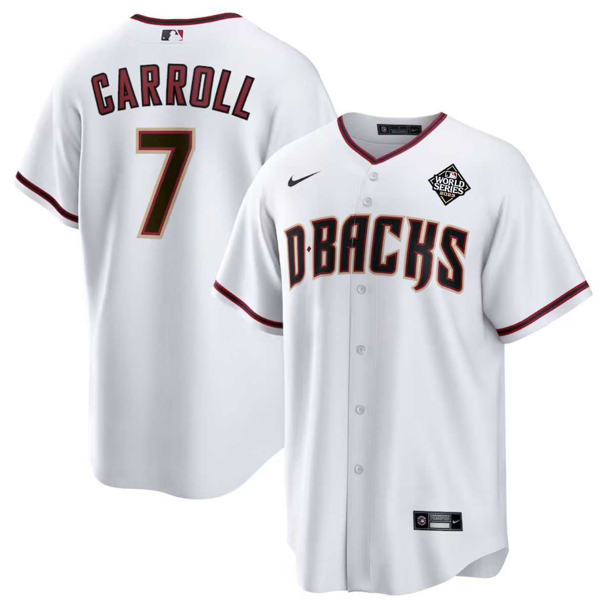 Mens Arizona Diamondbacks #7 Corbin Carroll White 2023 World Series Cool Base Stitched Jersey Dzhi->arizona diamondbacks->MLB Jersey